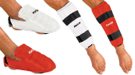 Set chráničov na nohy Kwon WUKF holeň a priehlavok biele, červené